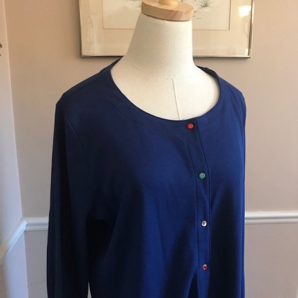 Quacker Factory Royal Blue Cardigan - Rhinestone Buttons Size Large NW0T - Picture 8 of 9
